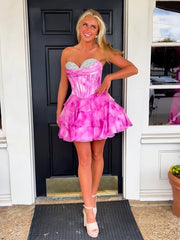 Fuchsia - Strapless A Line Chiffon Tiered Homecoming Dress With Beading