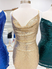 Dark Green - Spaghetti Straps Sequins Sheath Short Homecoming Dress