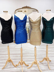 Dark Green - Spaghetti Straps Sequins Sheath Short Homecoming Dress