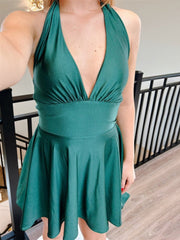 Emerald - Halter A Line Satin Short Homecoming Dress