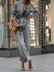 Hazel Blues® |  Long Sleeve Top and Wide Leg Jeans Denim Set