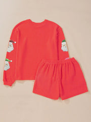 Hazel Blues® |  Twisted Ribbed Christmas Sequin Patched Top and Shorts Set