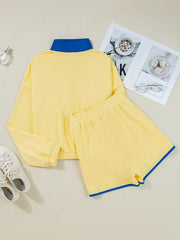 Hazel Blues® |  Color Block Patchwork Half Button Top and Shorts 2pcs Set