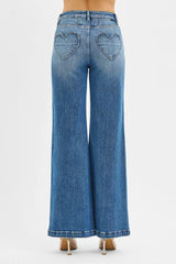 Hazel Blues® |  RISEN High Rise Wide Leg Jenas with Front Yoke and Heart Back Pocket