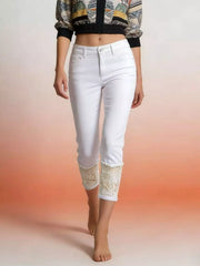 Hazel Blues® | Lace Trimmed Capri Jeans