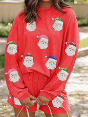 Hazel Blues® |  Twisted Ribbed Christmas Sequin Patched Top and Shorts Set