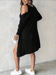 Hazel Blues® |  Ribbed Button Front Dress and Cardigan Sweater Set