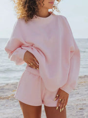 Hazel Blues® |  Relaxed Fit Round Neck Sweatshirt and Shorts Set