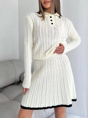 Hazel Blues® |  Cable Knit Long Sleeve Top and Skirt Sweater Set