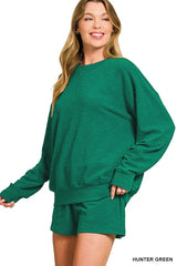 Hazel Blues® |  Zenana Slub Long Sleeve Top and Shorts Set