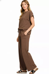Hazel Blues® |  Zenana Cotton Slub Short Sleeve Tee and Pants Set