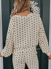 Hazel Blues® |  Polka Dot Notched Long Sleeve Top and Drawstring Joggers Lounge Set