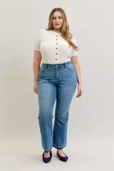 Hazel Blues® | Judy Blue Mid Rise Slim Bootcut Tummy Control Release Hem Jeans