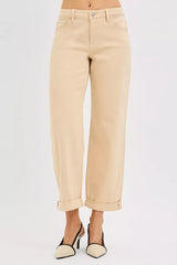 Hazel Blues® |  RISEN Tummy Control Mid Rise Ankle Barrel Relaxed Baggy