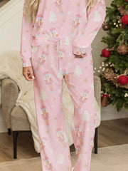 Hazel Blues® |  Christmas Tree Nutcracker Print Top and Pants 2pcs Lounge Set