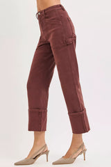 Hazel Blues® | RISEN High Rise Wide Straight Cuffed Patch Jeans