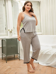 Hazel Blues® | Lace Trim Slit Cami and Pants Pajama Set