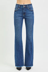 Hazel Blues® | RISEN Mid Rise Bootcut Frayed Waistband Hem Detail Jeans
