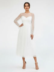 Elegant A-Line Long Sleeve Tea Length Wedding Dresses