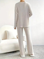 Hazel Blues® |  Ribbed Knit V-Neck Top and Pants Set