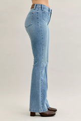 Hazel Blues® | Judy Blue Mid Rise Bootcut Jeans with Contrast Wash & Front Patch Pockets