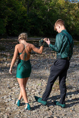 Dark Green Spaghetti Straps Mini Party Dresses with Beading