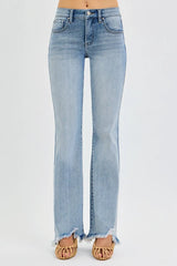 Hazel Blues® | RISEN Tummy Control Mid Rise Flare Jeans with Fray Hem Detailed