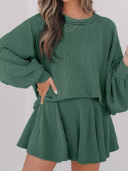 Hazel Blues® |  Corded Lantern Sleeve Top and High Waist Mini Skirt Set