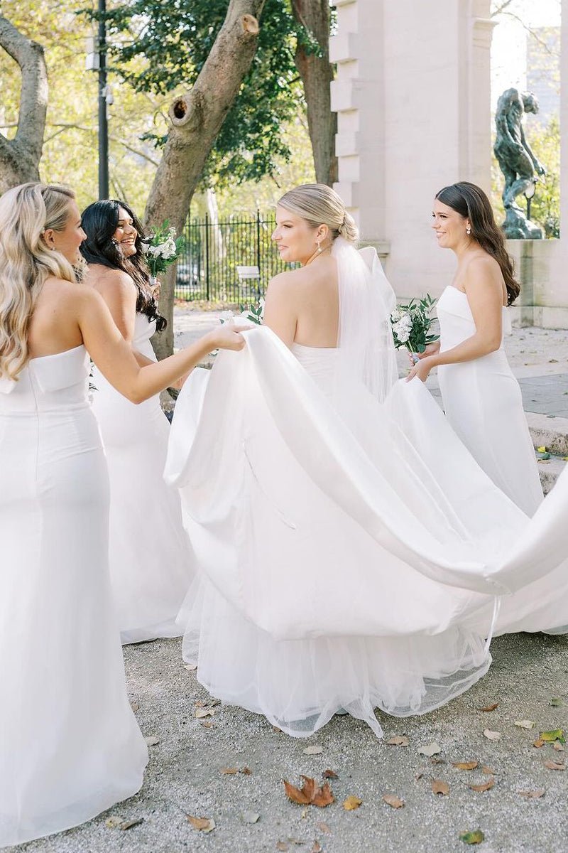 Elegant A-Line One Shoulder White Satin Wedding Dresses