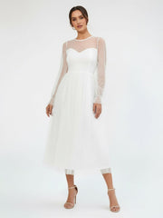 Elegant A-Line Long Sleeve Tea Length Wedding Dresses