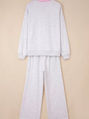 Hazel Blues® |  Contrasted Trim Frilled Collar Drop Shoulder Top and Drawstring Pant Set