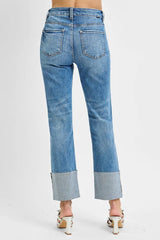 Hazel Blues® | RISEN High Rise Ankle Straight Wide Cuffed Jeans