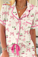 Hazel Blues® |  Printed Button Up Short Sleeve Top and Shorts Lounge Set