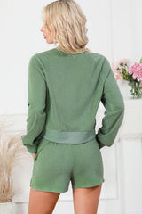 Hazel Blues® |  Round Neck Long Sleeve Top and Drawstring Shorts Lounge Set