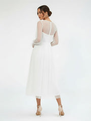 Elegant A-Line Long Sleeve Tea Length Wedding Dresses