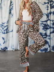 Hazel Blues® |  Leopard and Striped Trim Shirt and Pants Set
