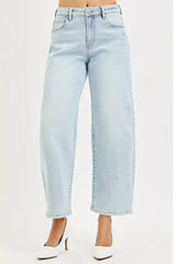 Hazel Blues® |  RISEN High Rise Crop Barrel Jeans