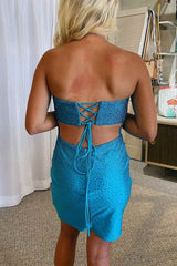 Glitter Yellow Bodycon Strapless Lace Up Short Homecoming Dress