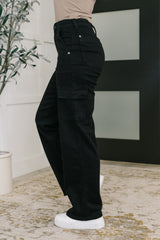 Hazel Blues® |  Keira High Waist Cargo Wide in Black
