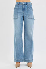 Hazel Blues® | RISEN High Rise Straight Leg Jeans with Front Pockets