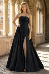 Fuchsia Strapless Taffeta A-line Long Formal Dress