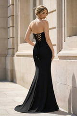 Fuchsia Strapless Mermaid Satin Long Prom Dresses With Beading