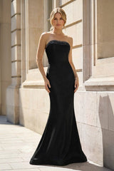 Fuchsia Strapless Mermaid Satin Long Prom Dresses With Beading