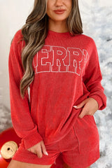 Hazel Blues® |  MERRY Round Neck Long Sleeve Top and Shorts Lounge Set