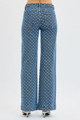 Hazel Blues® |  RISEN High Rise Wide Leg Bow Embroidered Jeans