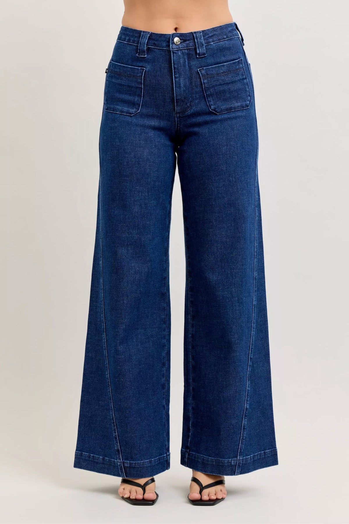 Hazel Blues® |  Judy Blue High-Waisted Retro Wide Jeans with Patch Pkts & Twisted Seams