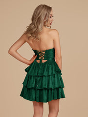 Dark Green - A Line Sweetheart Satin Cut Out Ruffled Homecoming & Cocktail Dresses with Beads