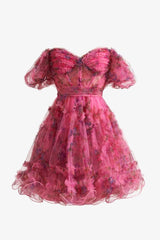 Fuchsia A Line Off the Shoulder Printed Homecoming Dress
