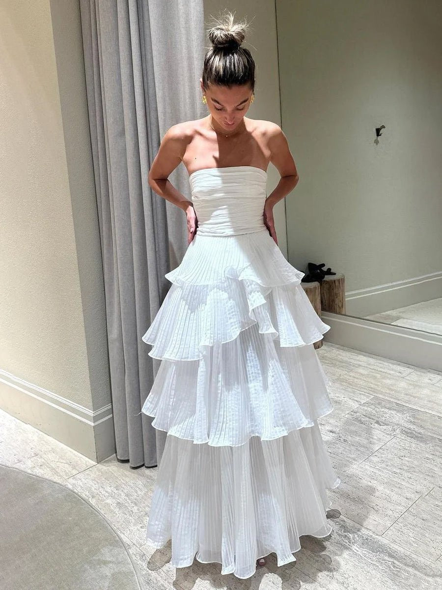 Cute A-Line  Chiffon Strapless Tiered Wedding Dresses