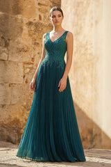 Dark Green A-line V-neck Chiffon Prom Dress
